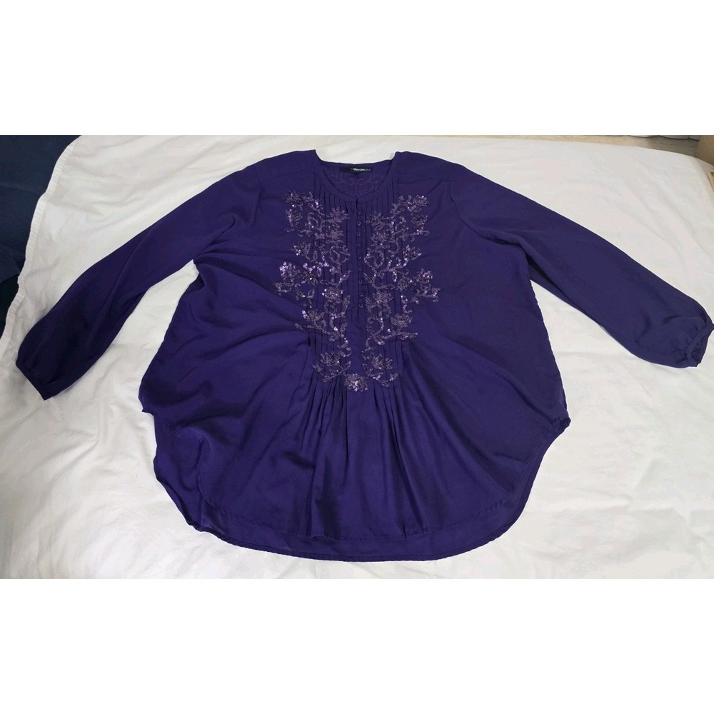 Denim 24/7 Women's 22W Purple Blouse Long-Sleeve
